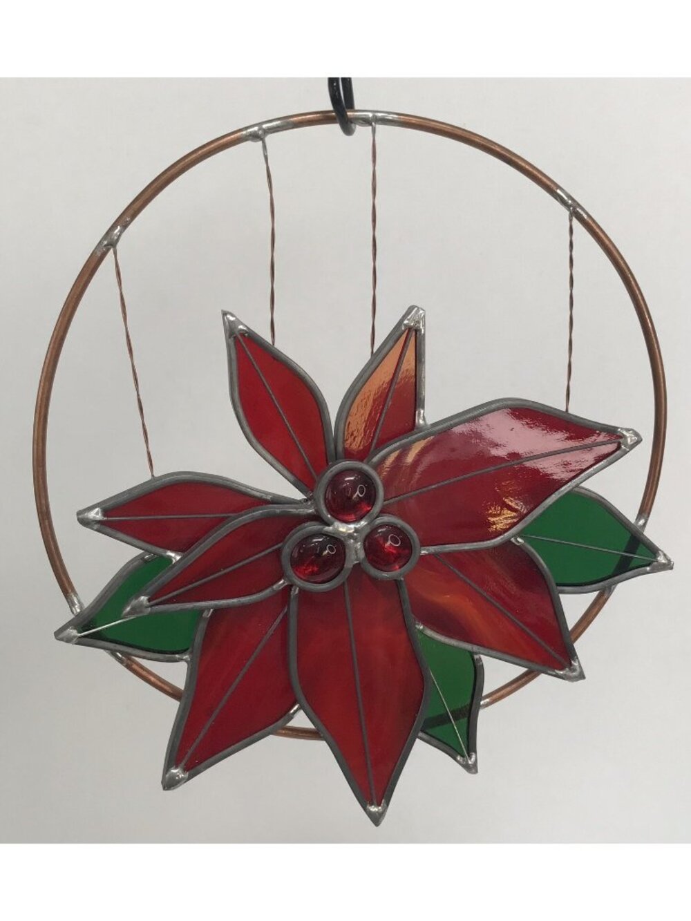 STAINED GLASS CHRISTMAS POINSETTIA RED FLOWER SUN CATCHER 8”